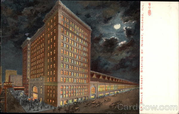 La Salle Street Station by Night Chicago Illinois