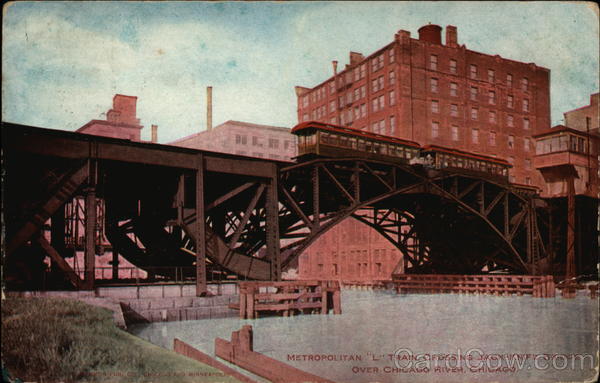 Metroplitan L Train Crossing Jack-Knife Bridge over Chicago River Illinois