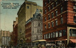 Tremont Street, showing Tremont Temple, Parker House, King's Chapel Postcard