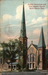 Soldier Monument and First Baptist Church North Adams, MA Postcard Postcard