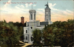 Court House showing Tree in Tower Greensburg, IN Postcard 