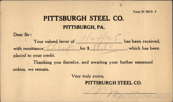 Pittsburgh Steel Co., Pittsburgh, Pa Advertising