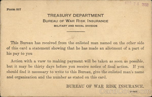 WWI Insurance Card George Herbert Spaulding Waterloo Iowa