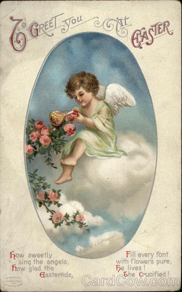 To Greet You at Easter Ellen Clapsaddle With Angels