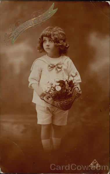 Young Child with Basket of Flowers Children