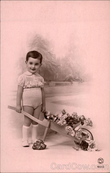 Little Boy with Cart of Flowers Boys