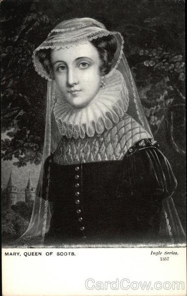 black and white painting of Mary, Queen of Scots Royalty