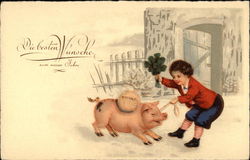 Kid playing with a pig Postcard