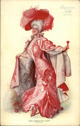 Lady in corset and a red dress with a red feathery hat Women Postcard Postcard
