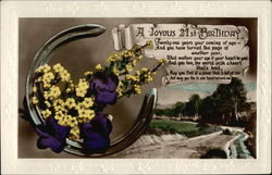 21st Birthday - Horseshoe and Flowers Postcard
