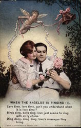 Couple with Cupid and Roses Postcard