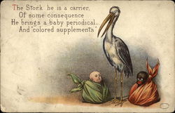 Stork with White Baby and Black Baby Postcard