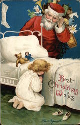 Santa and Girl Saying Her Prayers Santa Claus Postcard Postcard