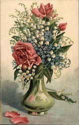 Bouquet of Flowers in Green Vase Postcard