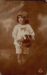 Young Child with Basket of Flowers Postcard