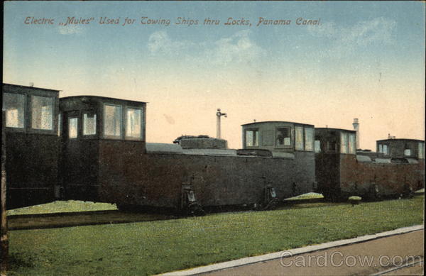 Electric Mules Used for Towing Ships thru Locks, Panama Canal