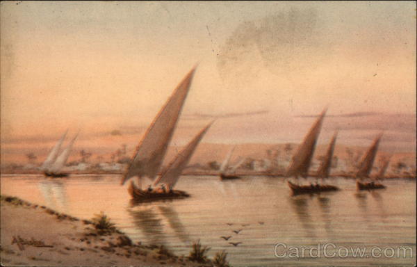 Felukas sailing on the Nile at sunset Egypt Africa