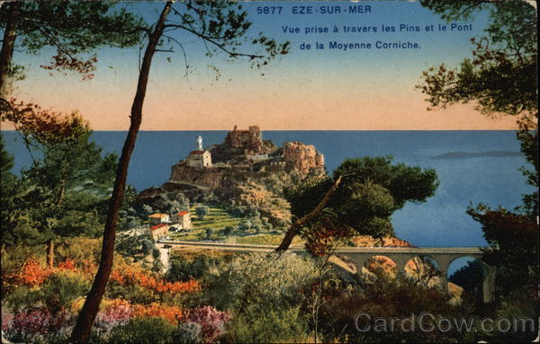 Vue Prise a Travers les Pins et le Pont de la Moyenne Corniche Eze-Sur-Mer France