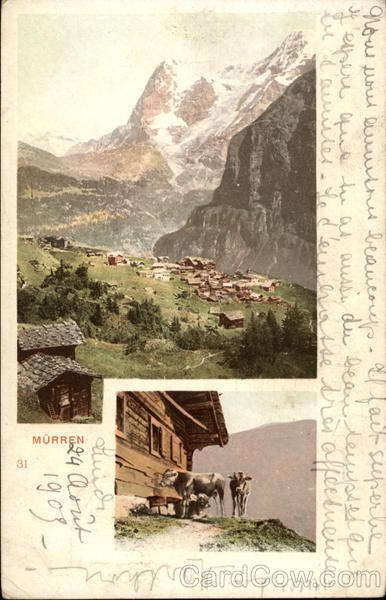 Aerial view of Alpine Village Murren Switzerland