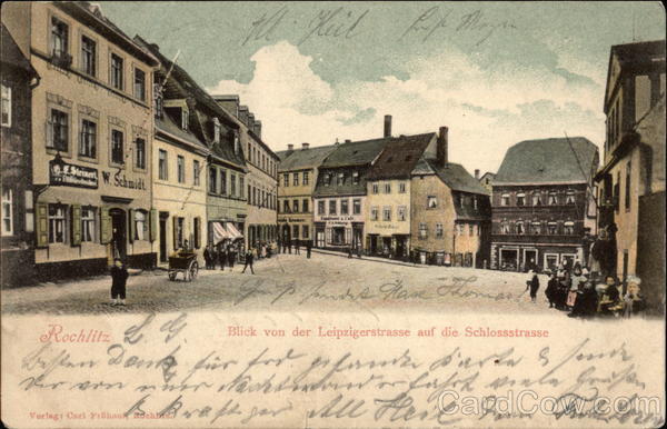 Blick von der Leipzigerstrasse auf die Schlossstrasse Rochlitz Germany