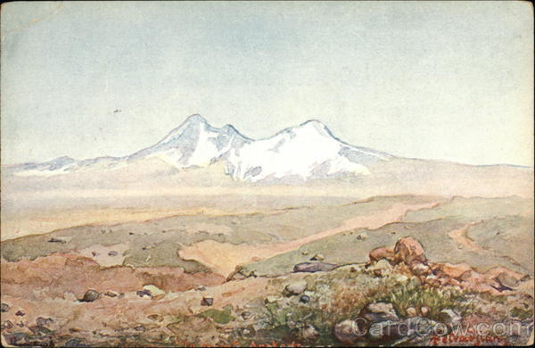 Painting of White-Capped Mountainscape Armenia