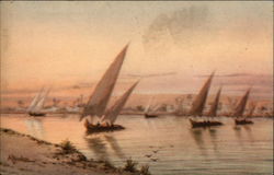 "Felukas" sailing on the Nile at sunset Postcard
