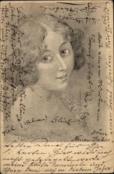 Drawing of Woman with Wavy Hair Postcard
