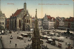 Market Place, with The Church of Our Lady and a Beautiful Fountain Postcard