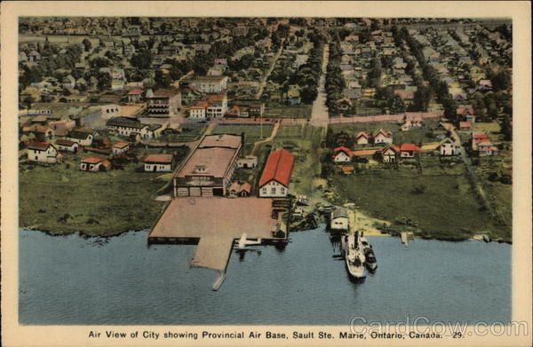 Air View of City Showing Provincial Air Base, Sault Ste. Marie ON Canada