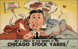 Met a Couple of Old Friends at the Chicago Stock Yards! Illinois Comic, Funny Postcard Postcard