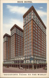 Rice Hotel - "Houston's Welcome to the World" Postcard