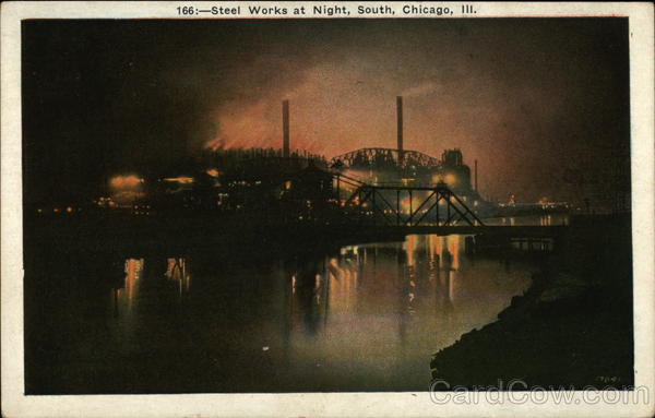 Steel Works at Night Chicago Illinois