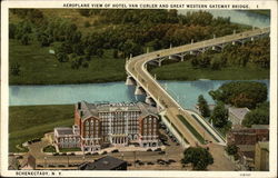 Aeroplane View of Hotel Van Curler and Great Western Gateway Bridge Postcard