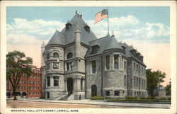 Memorial Hall, City Library Lowell, MA Postcard Postcard