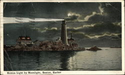 Boston Light by Moonlight, Boston Harbor Postcard