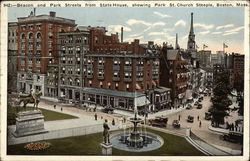 Beacon & Park Streets from State House, Showing Park St. Church Steeple Postcard