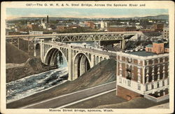 The O.W.R.&N Steel Bridge, Across the Spokane River & Monroe Street The O.W.R.&N Steel Bridge, Across the Spokane River & Monroe Street