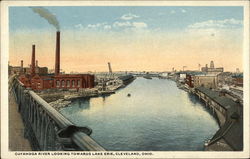 Cuyahoga River Looking Towards Lake Erie Cleveland, OH Postcard Postcard