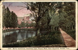 Macky Auditorium, University Lake, Prexy's Walk, State University Postcard