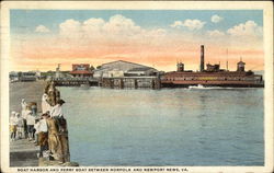 Boat Harbor and Ferry Boat Between Norfolk and Newport News, Va Virginia Postcard Postcard