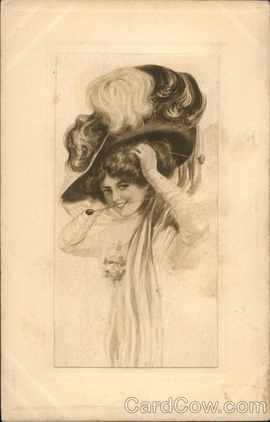 Smiling Woman in Feathered Hat Women