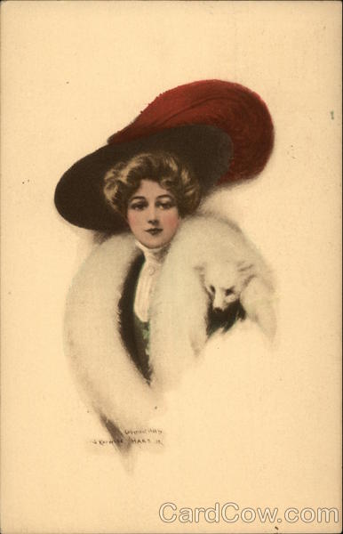 Woman in Hat with Red Feather Women