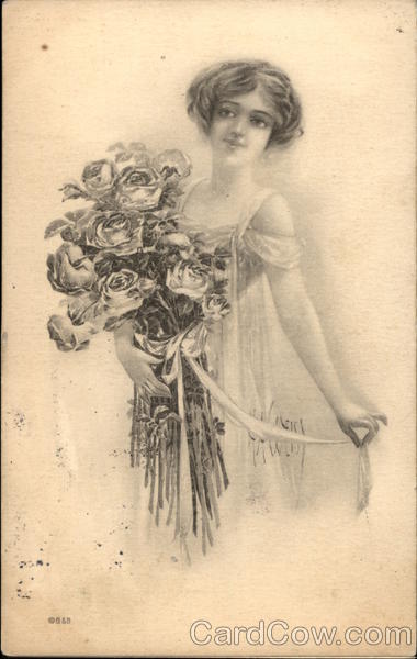 Portrait of Young Woman Holding Roses Women