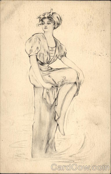 Sketch of Woman Sitting On Post Women
