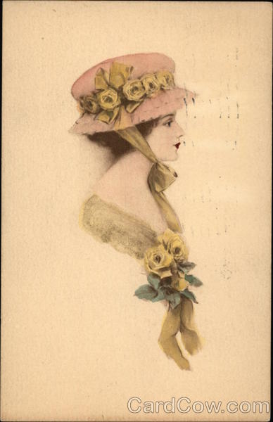 Profile of Woman in Pink & Yellow Hat Women