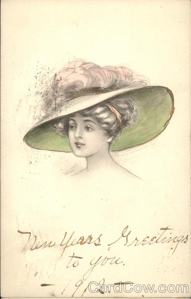 Sketch of Young Woman in Wide Brimmed Hat Women