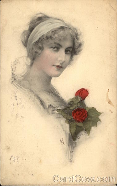 Portrait of Woman with Red Roses Women