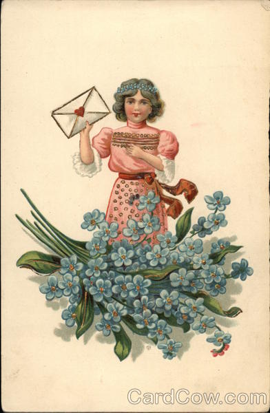 Girl Holding Envelope with Forget-me-nots Girls