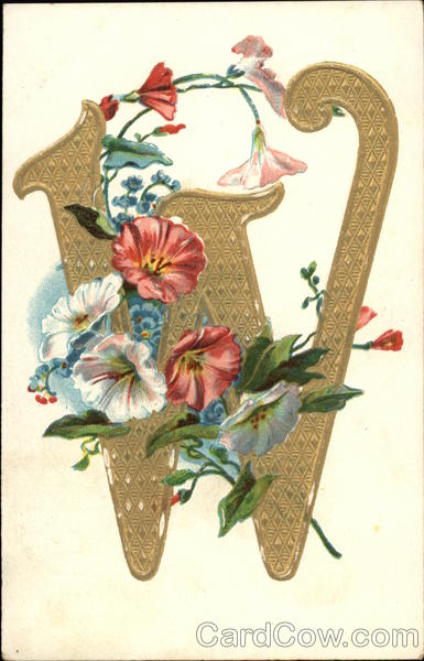 letter quot w quot with flowers alphabet letters postcard back