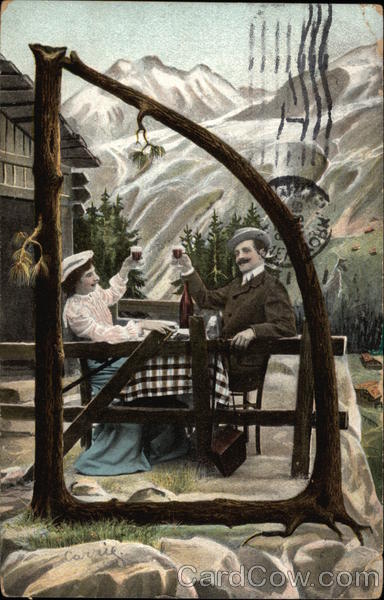 Letter D with Couple Dining Outdoors Alphabet Letters